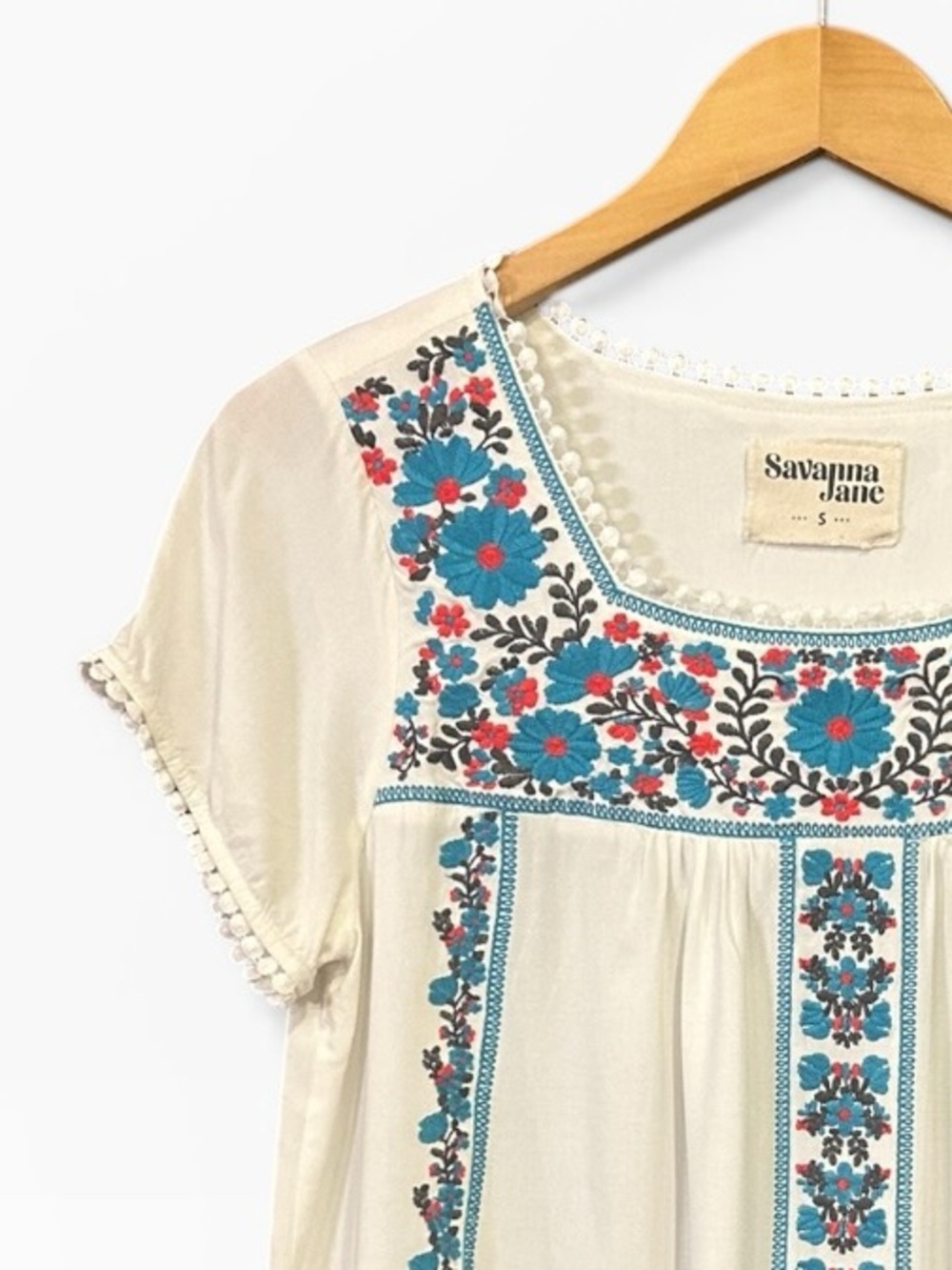 Savanna Jane Floral Embroidered Short Sleeve Square Neck Top White Size Small - Picture 13 of 13